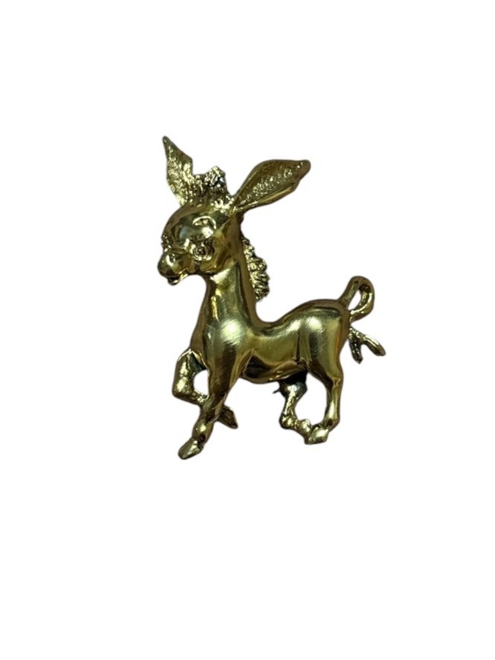 Vintage Crislu Donkey Brooch Gold Tone Figural Pin signed “Tortolani” 1964